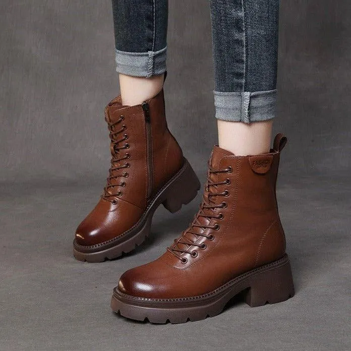 Solid Genuine Leather Ankle Boots - Women's Casual Shoes GCSX45