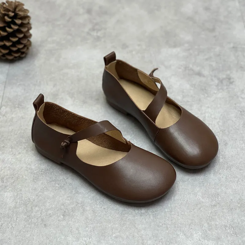 Spring Summer Retro Leather Handmade Soft Flat Casual Shoes