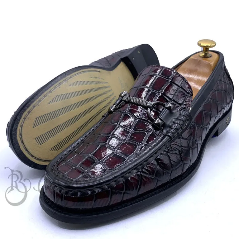 SR cracked wetlook horsebit loafers | Wine