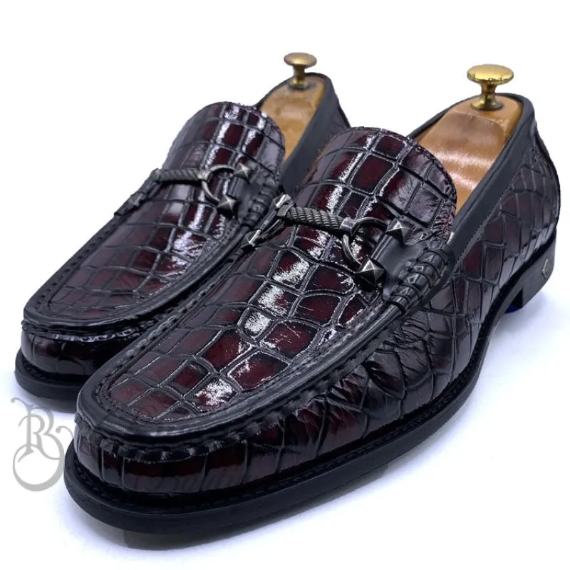 SR cracked wetlook horsebit loafers | Wine