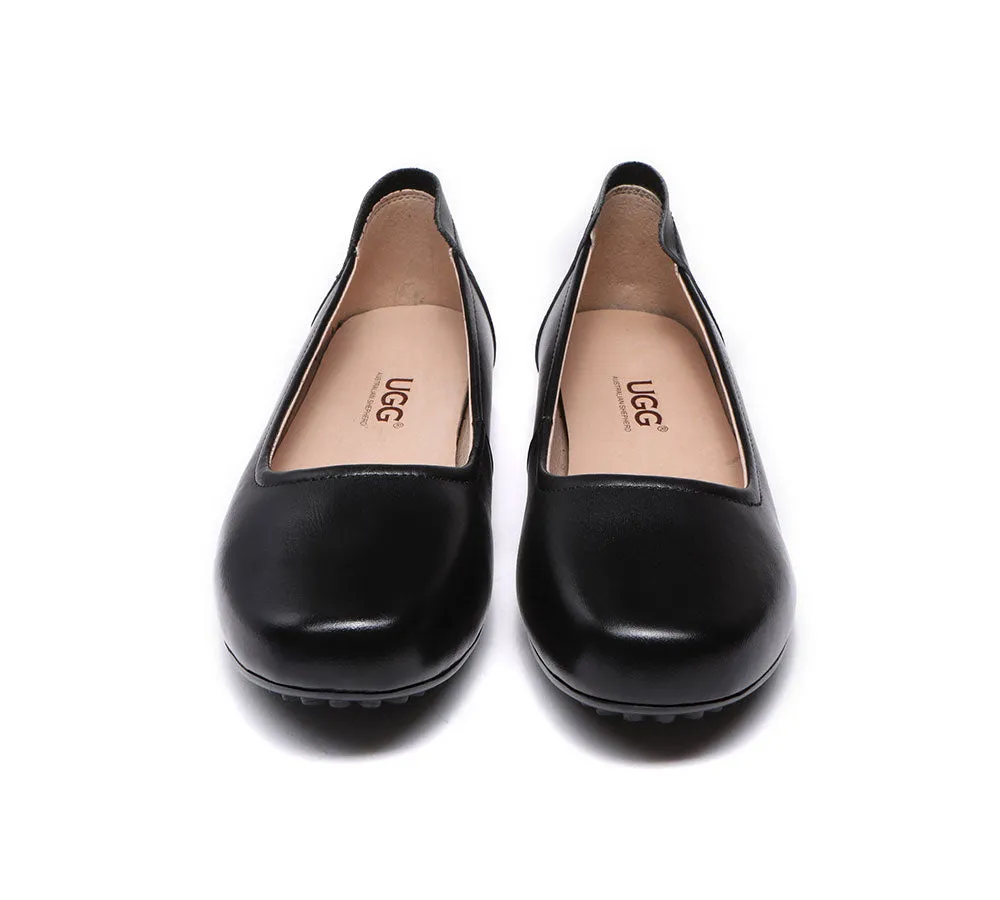 UGG Australian Shepherd All-Black Leather Women Ballet Flat Fern