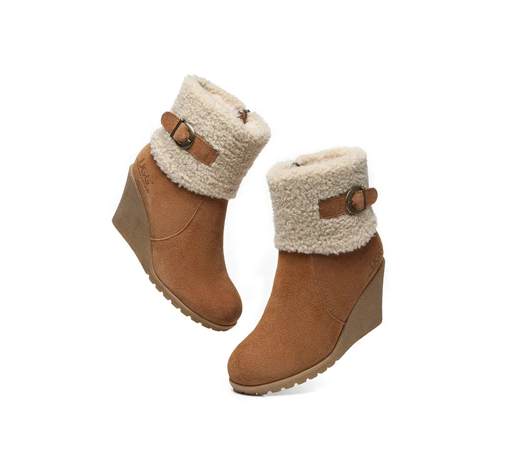 UGG Australian Shepherd Zipper Sheepskin Shearling Wedge Fashion Boots Women Joanna