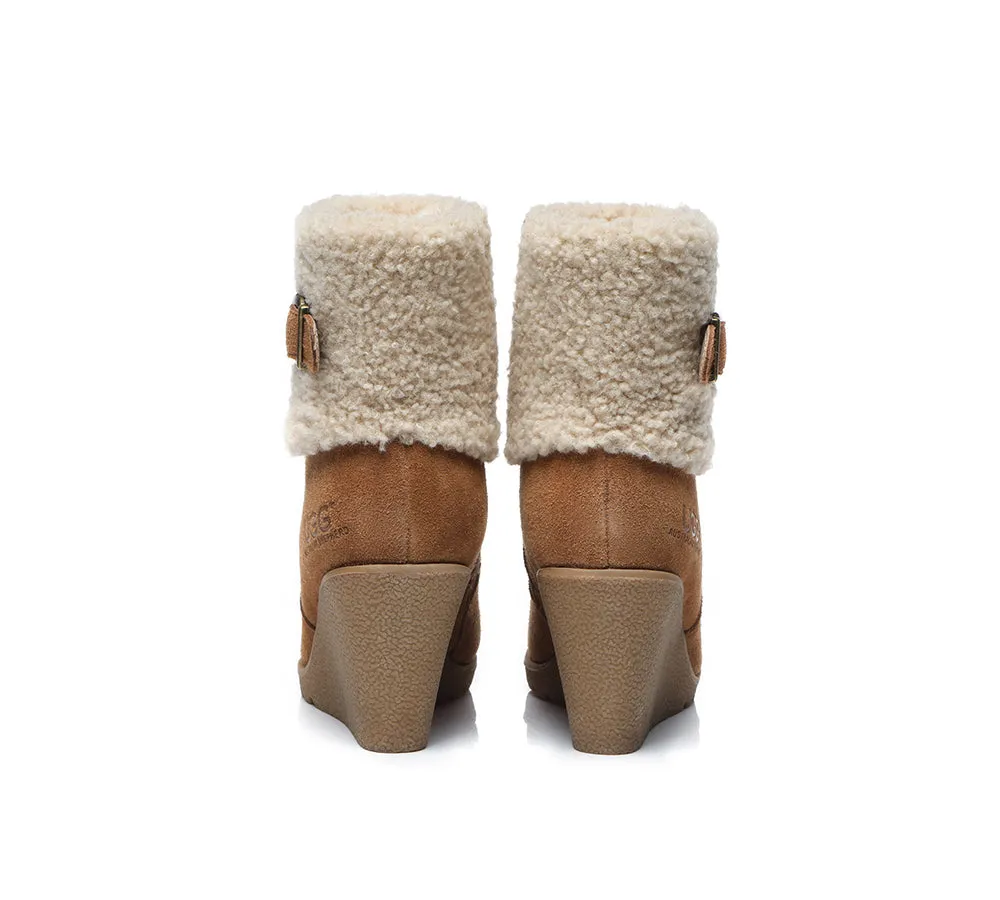 UGG Australian Shepherd Zipper Sheepskin Shearling Wedge Fashion Boots Women Joanna