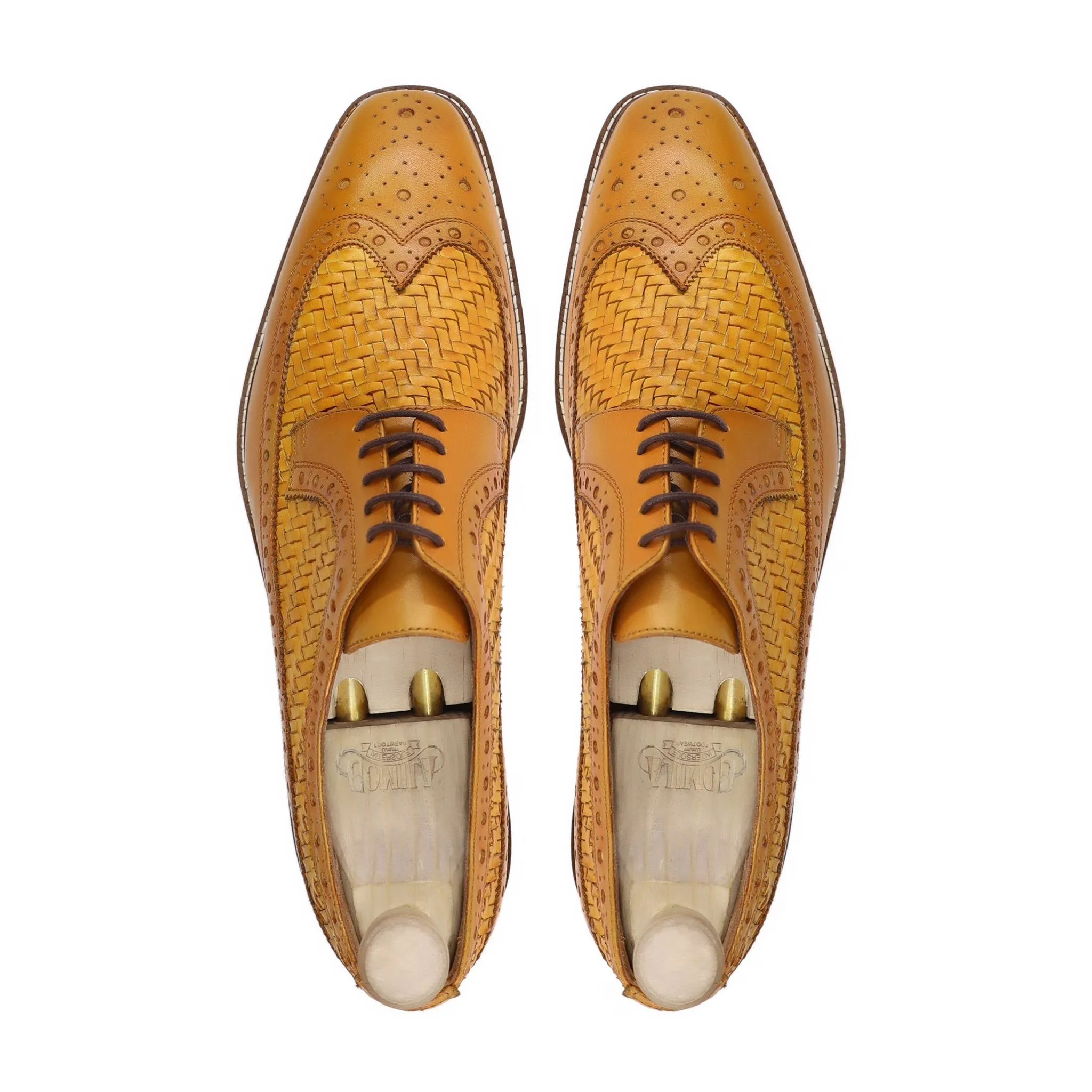 Wayne - Men's Yellow Calf and Handmade Woven Leather Derby Shoe