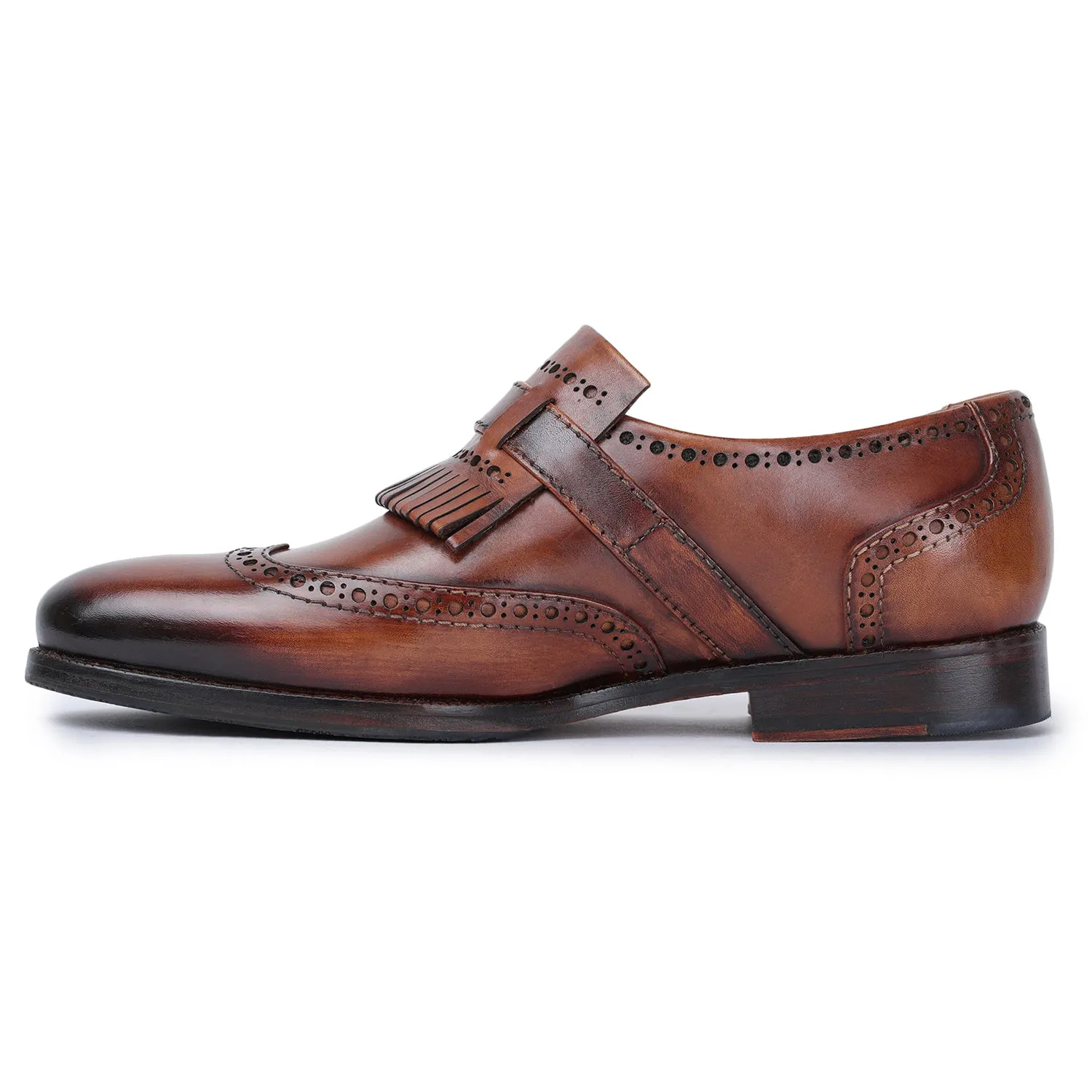 Wingtip Brogue Kiltie Monk Strap- Brown