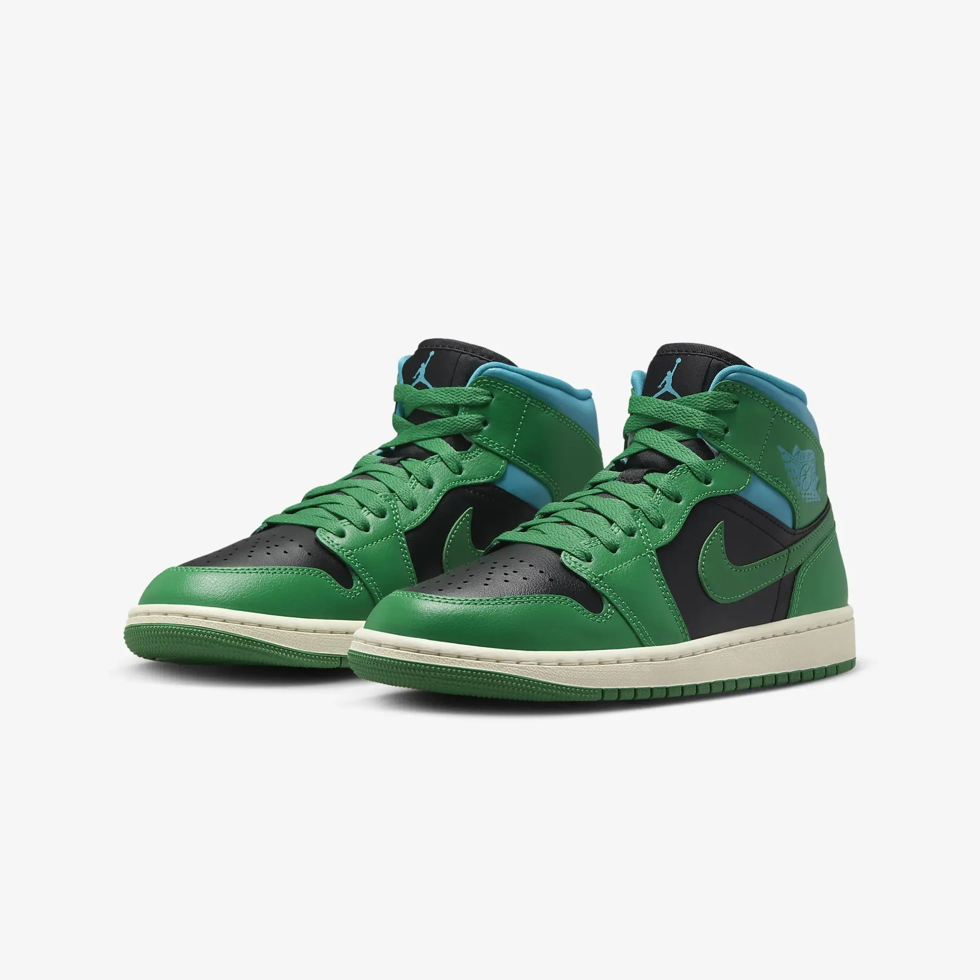 WMN'S AIR JORDAN 1 MID 'BLACK/LUCKY GREEN-AQUATONE-SAIL'