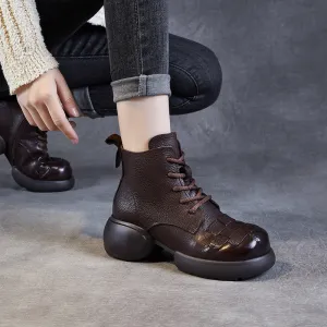 Women Handmade Plaited Soft Leather Retro Boots