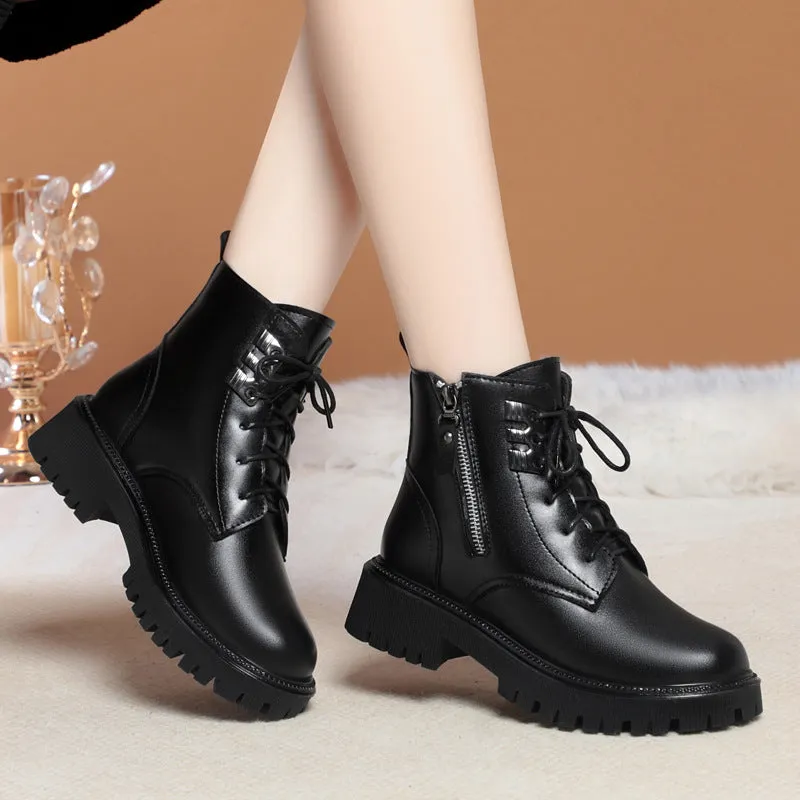 Women's Ankle Boots Lace-Up Warm Fluff Booties