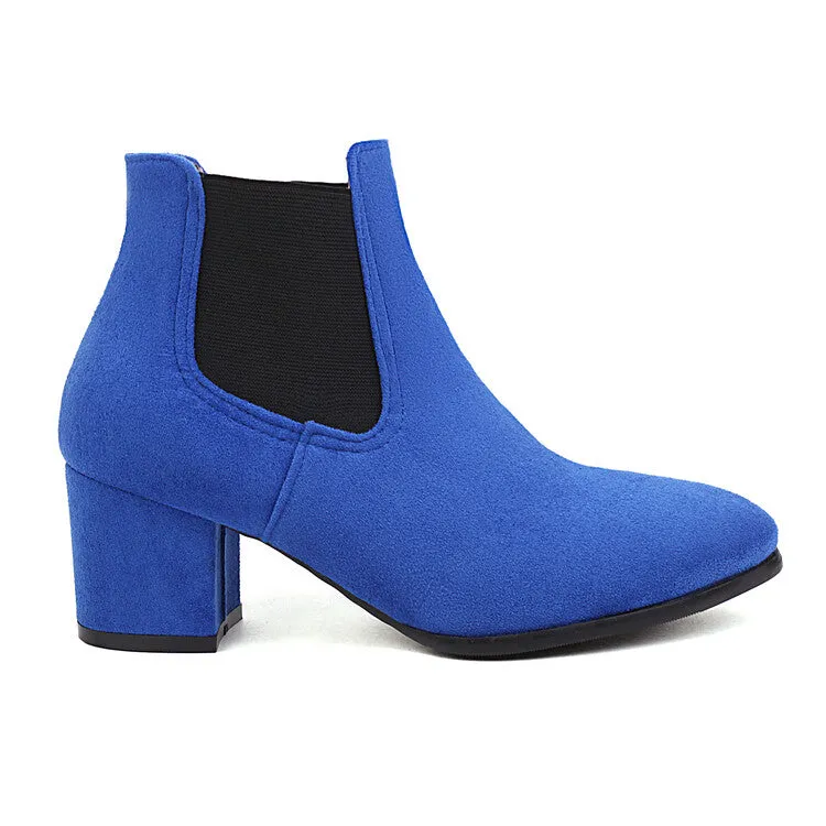 Women's Booties Bicolor Flock Pointed Toe Stretch Block Heel Ankle Boots