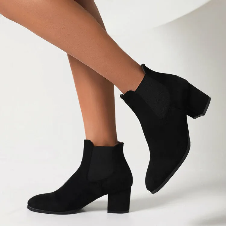 Women's Booties Bicolor Flock Pointed Toe Stretch Block Heel Ankle Boots