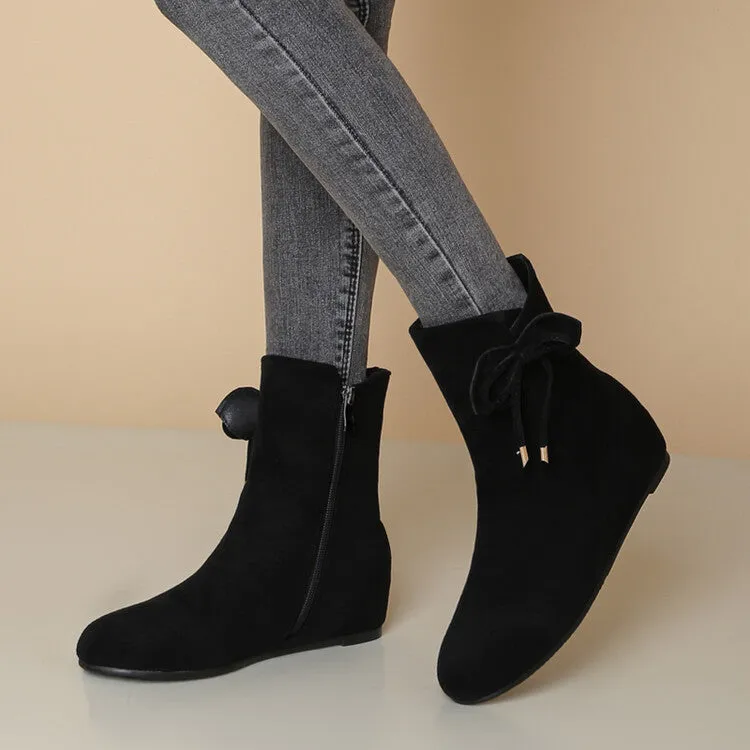 Women's Booties Bows Side Zippers Inside Heighten Short Boots