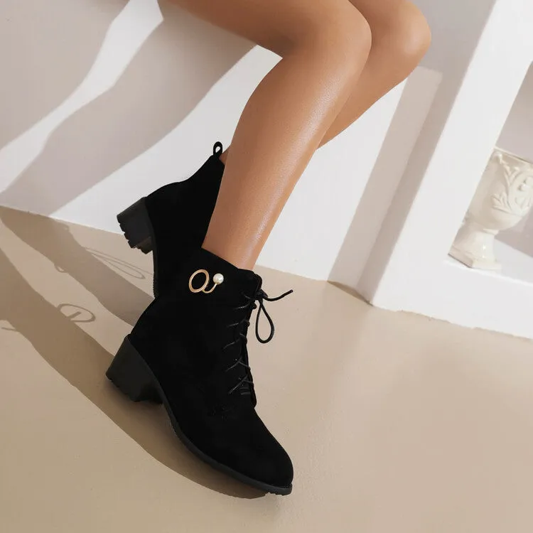 Women's Booties Flock Lace Up Block Heel Ankle Boots