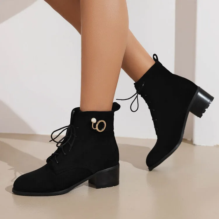 Women's Booties Flock Lace Up Block Heel Ankle Boots