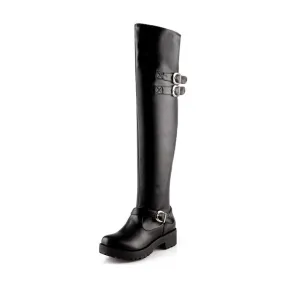 Women's Buckles Belts Puppy Heel Over the Knee Boots