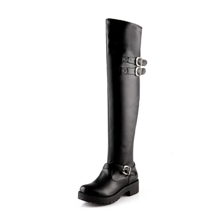 Women's Buckles Belts Puppy Heel Over the Knee Boots