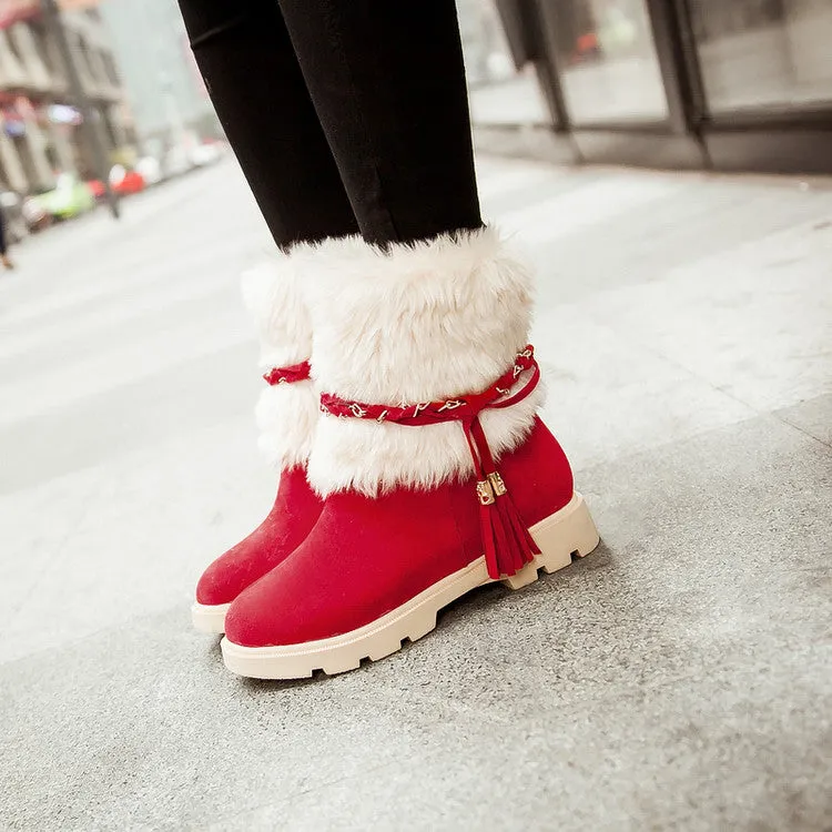 Women's Furry Metal Chains Tassel Short Boots