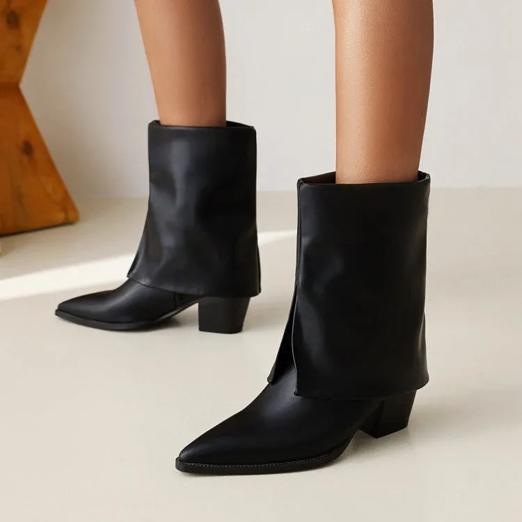 Women's Pu Leather Pointed Toe Block Heel Short Boots