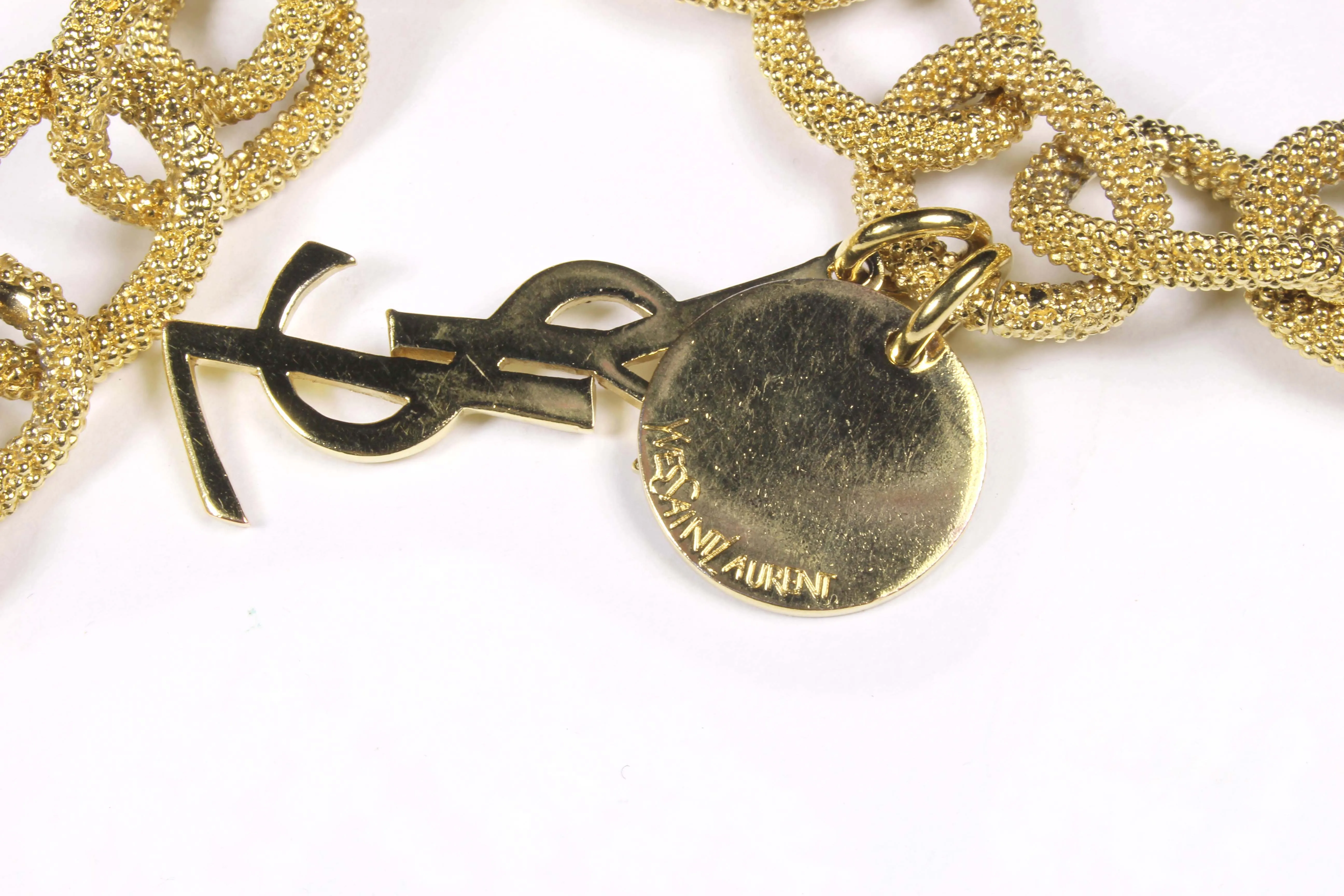 YVES SAINT LAURENT textured chain link logo long necklace