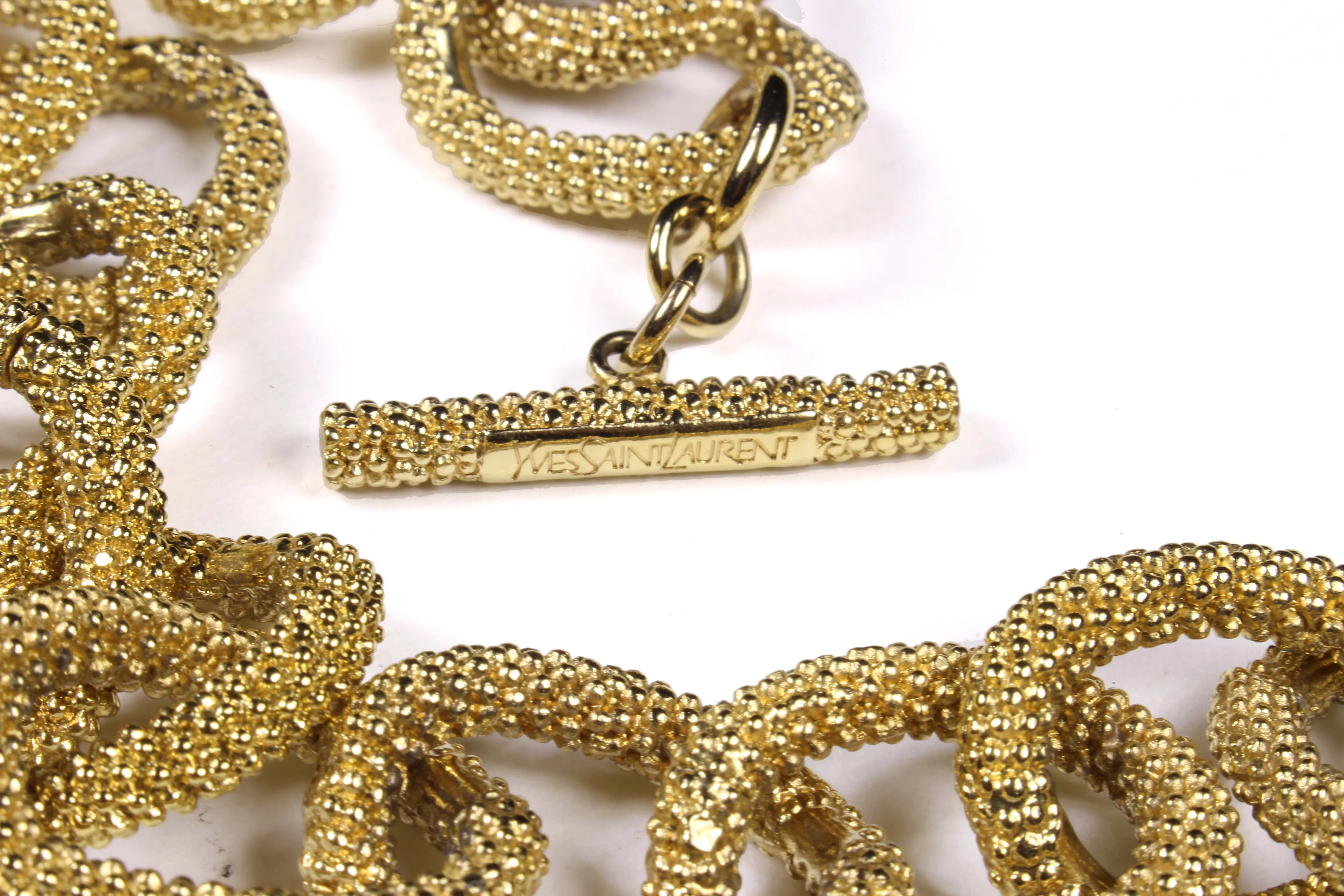 YVES SAINT LAURENT textured chain link logo long necklace