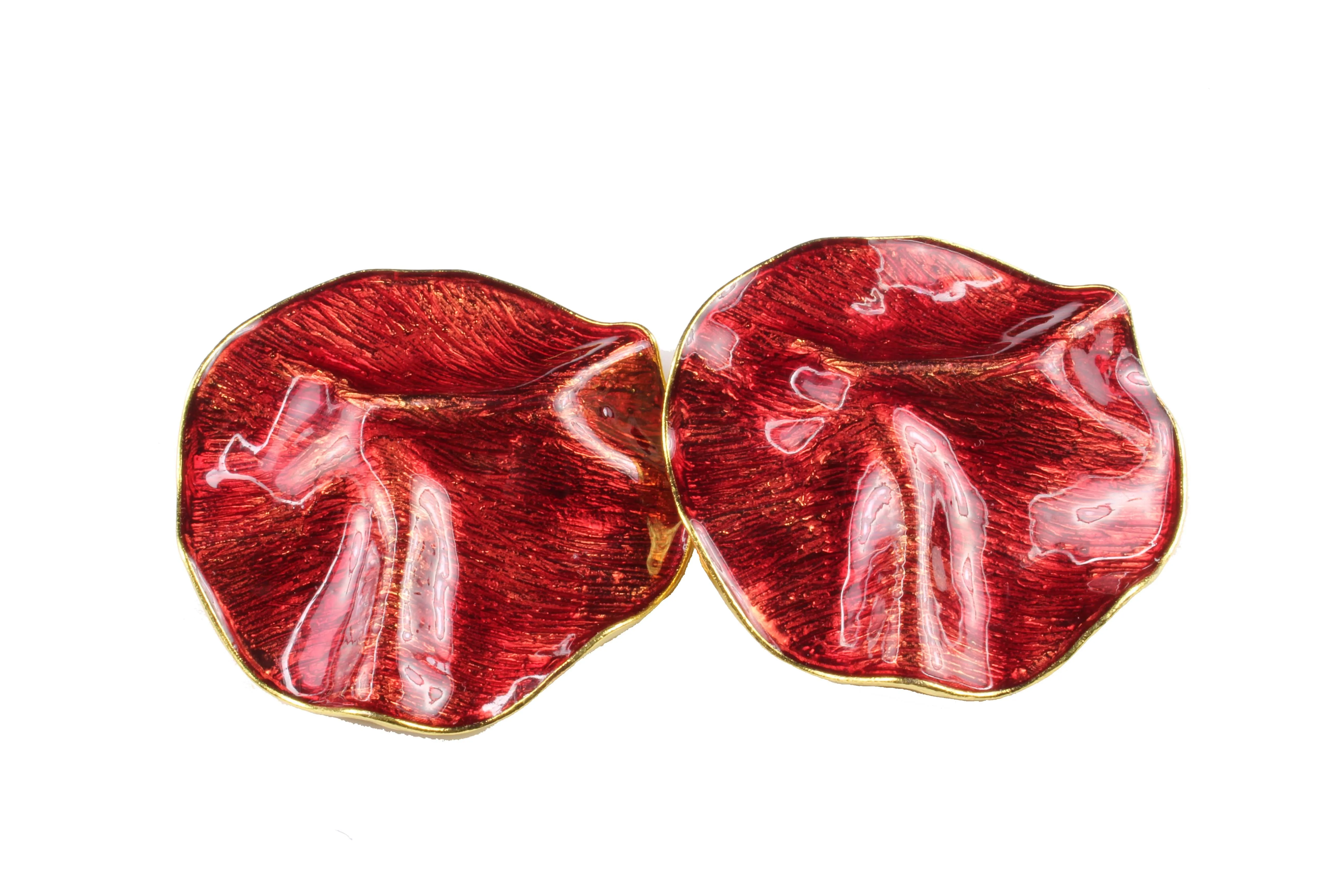 YVES SAINT LAURENT wrinkled red enamel earrings